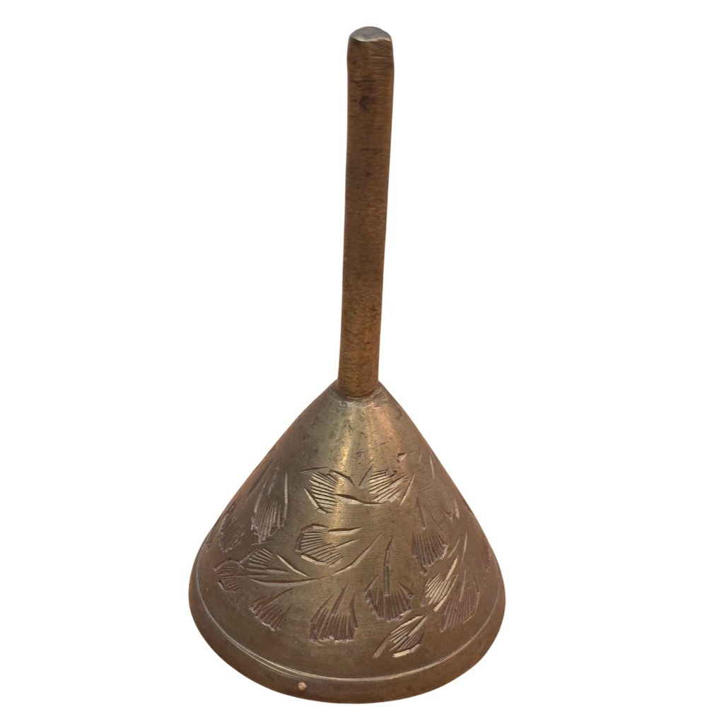 Vintage Ornate Brass Etched Hand‎ Bell (see video) 3.5" Teacher Nurse Clerk
